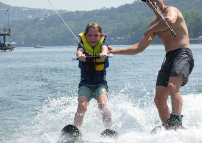 Learning to waterski at kids camp Lake Austin